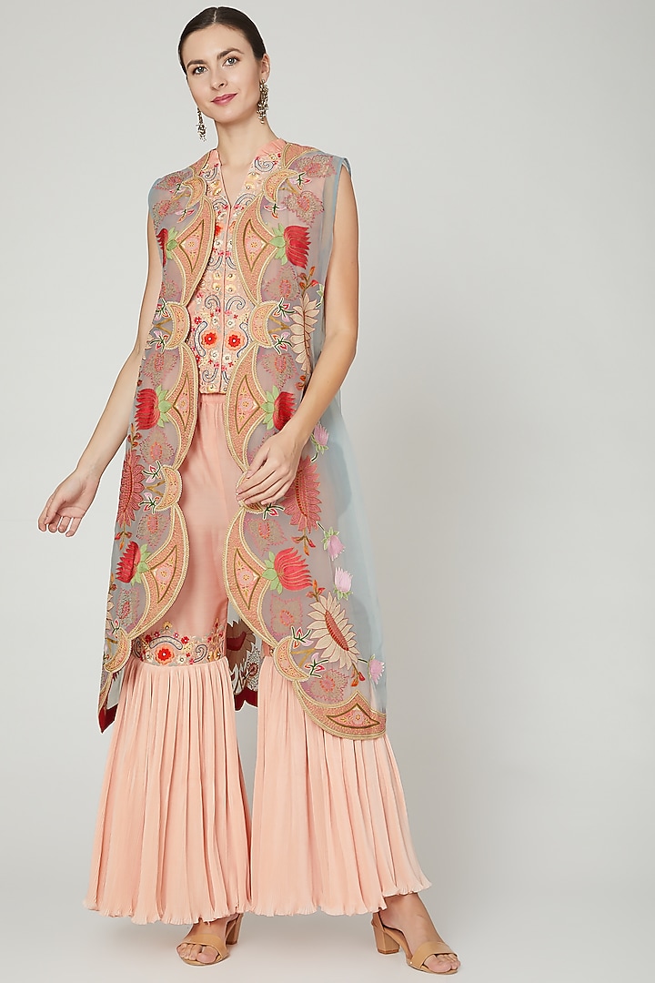 Blush Pink Embroidered Wedding Sharara Set by Sonali Gupta at Pernia's Pop Up Shop