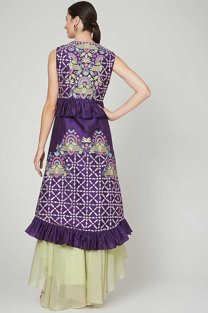 Purple & Mint Embroidered Wedding Sharara Set by Sonali Gupta at Pernia's Pop Up Shop