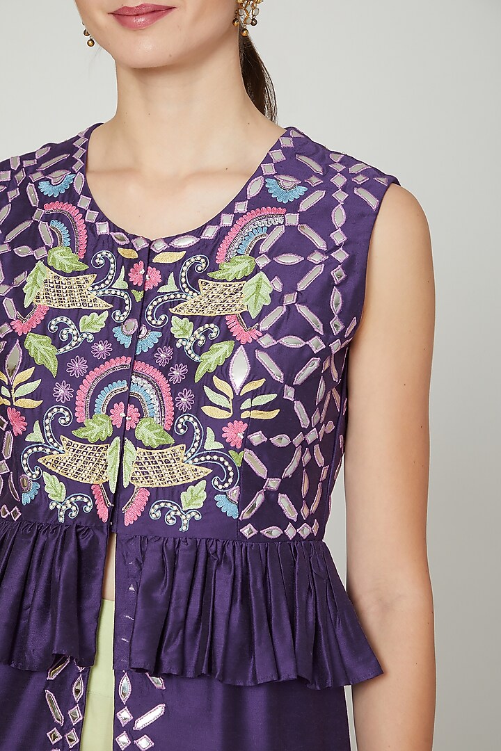 Purple & Mint Embroidered Wedding Sharara Set by Sonali Gupta at Pernia's Pop Up Shop