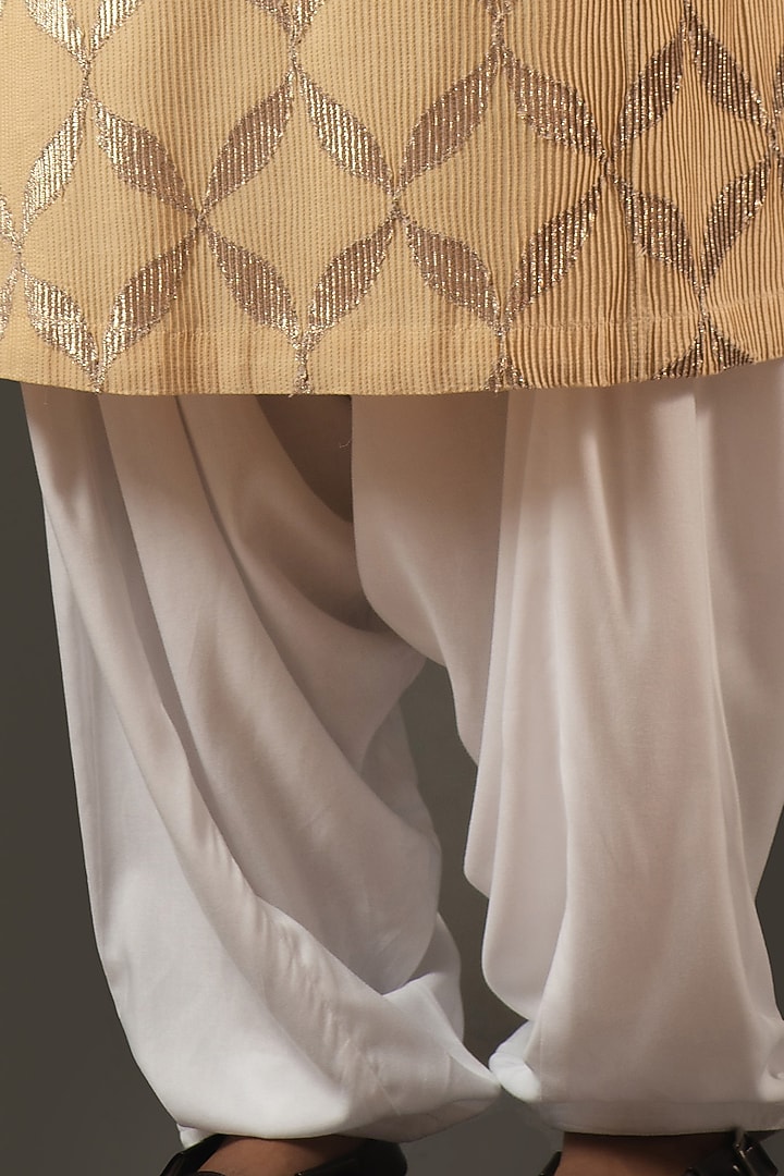 Light Lemon Yellow Silk Printed Pleated Kurta Set by Soniya G Men at Pernia's Pop Up Shop