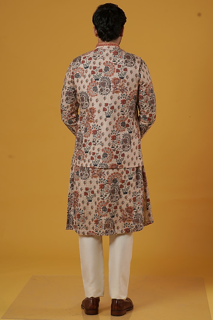 Beige Printed Bundi Jacket Set by Soniya G Men at Pernia's Pop Up Shop