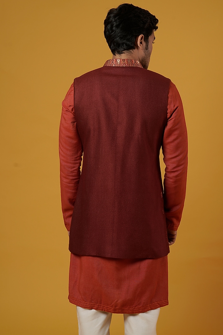 Saffron Cotton Jacket Kurta Set With Jacket by Soniya G Men at Pernia's Pop Up Shop
