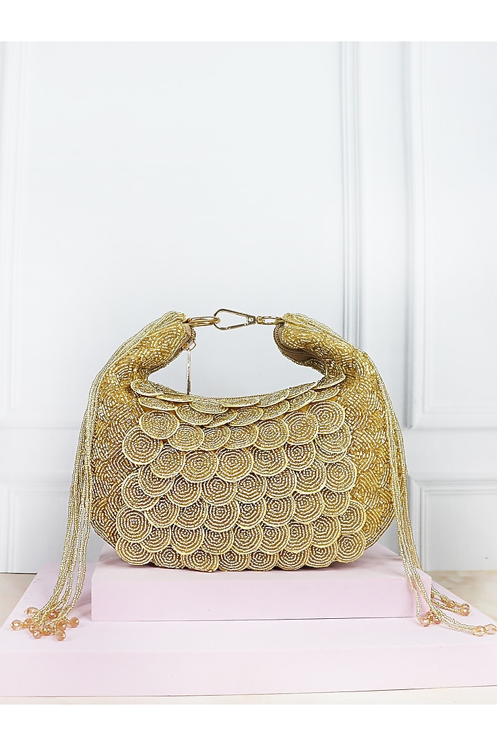 Gold Silk Beads Embellished Handbag by Soho Boho Studio at Pernia's Pop Up Shop