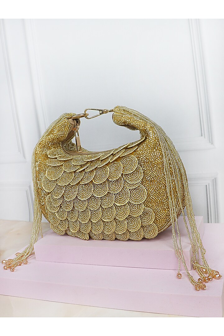 Gold Silk Beads Embellished Handbag by Soho Boho Studio at Pernia's Pop Up Shop