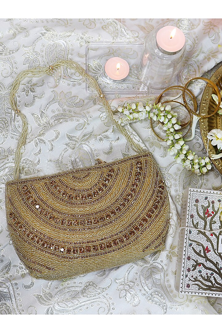 Gold Silk Bead & Diamond Embellished Handbag by Soho Boho Studio at Pernia's Pop Up Shop