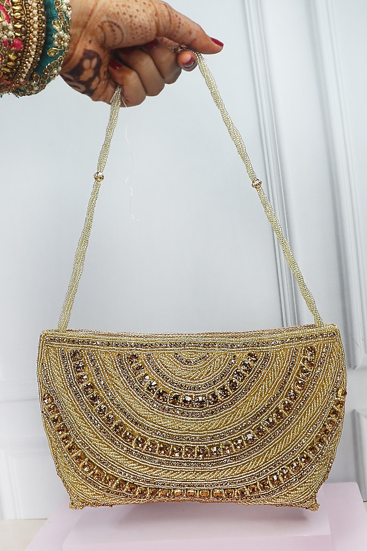 Gold Silk Bead & Diamond Embellished Handbag by Soho Boho Studio at Pernia's Pop Up Shop