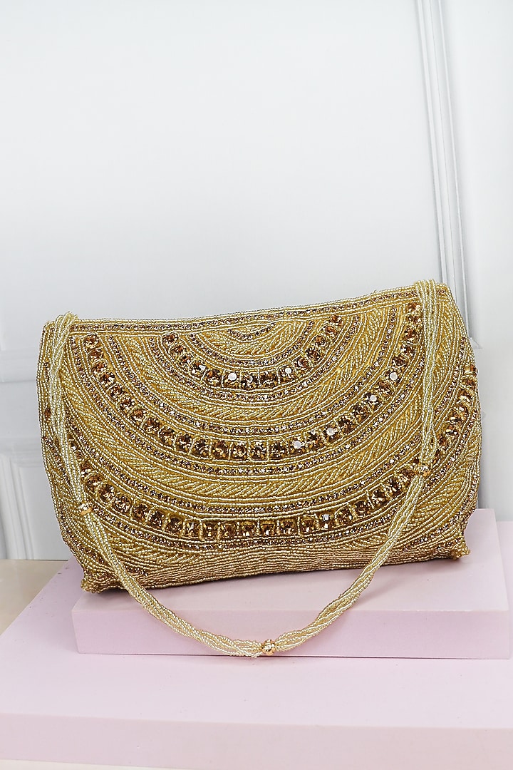 Gold Silk Bead & Diamond Embellished Handbag by Soho Boho Studio at Pernia's Pop Up Shop