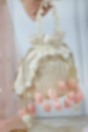 Off-White Silk Pearl Embellished Tulip Cloud Potli by Soho Boho Studio at Pernia's Pop Up Shop