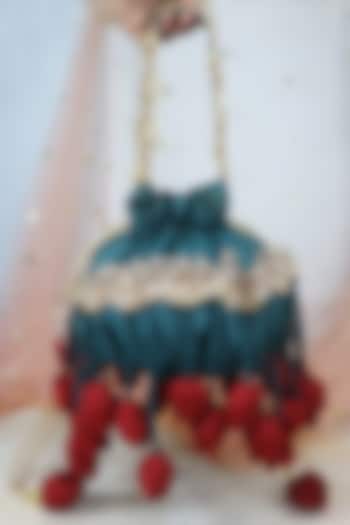 Emerald Green Georgette Tulip Potli by Soho Boho Studio at Pernia's Pop Up Shop