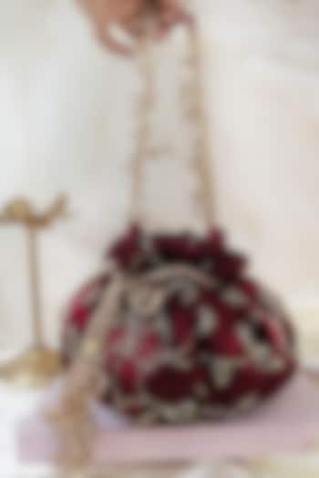 Maroon Silk Zari Work Potli by Soho Boho Studio at Pernia's Pop Up Shop