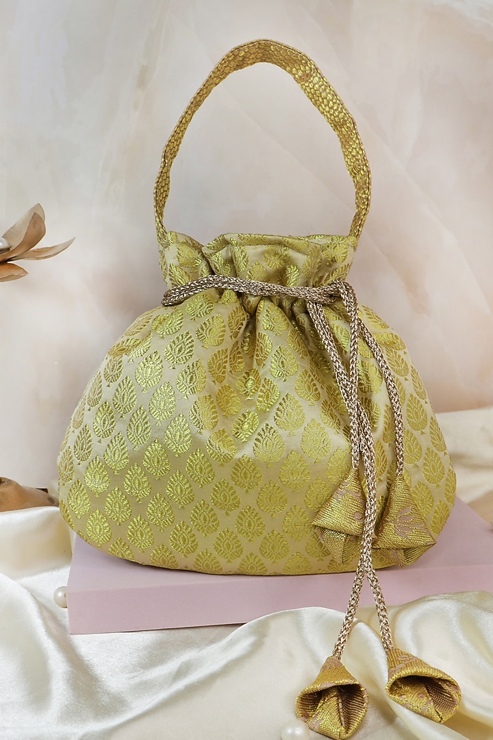 Gold Banarasi Silk Woven Potli by Soho Boho Studio at Pernia's Pop Up Shop