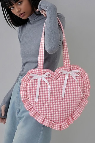 Pink Cotton Gingham Heart Handbag by Soho Boho Studio