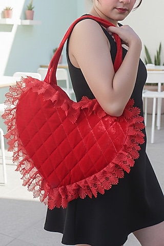 Red Velvet Quilted Heart Bag by Soho Boho Studio