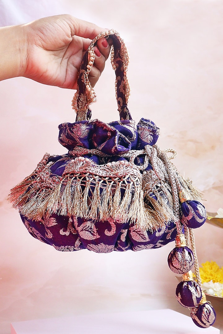 Violet Banarasi Silk Potli Bag by Soho Boho Studio at Pernia's Pop Up Shop