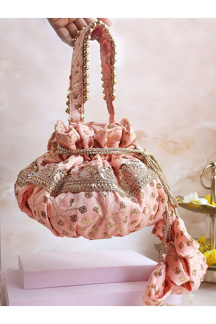 Peach Silk Potli Bag by Soho Boho Studio