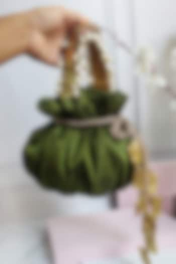 Bottle Green Silk Potli Bag by Soho Boho Studio at Pernia's Pop Up Shop