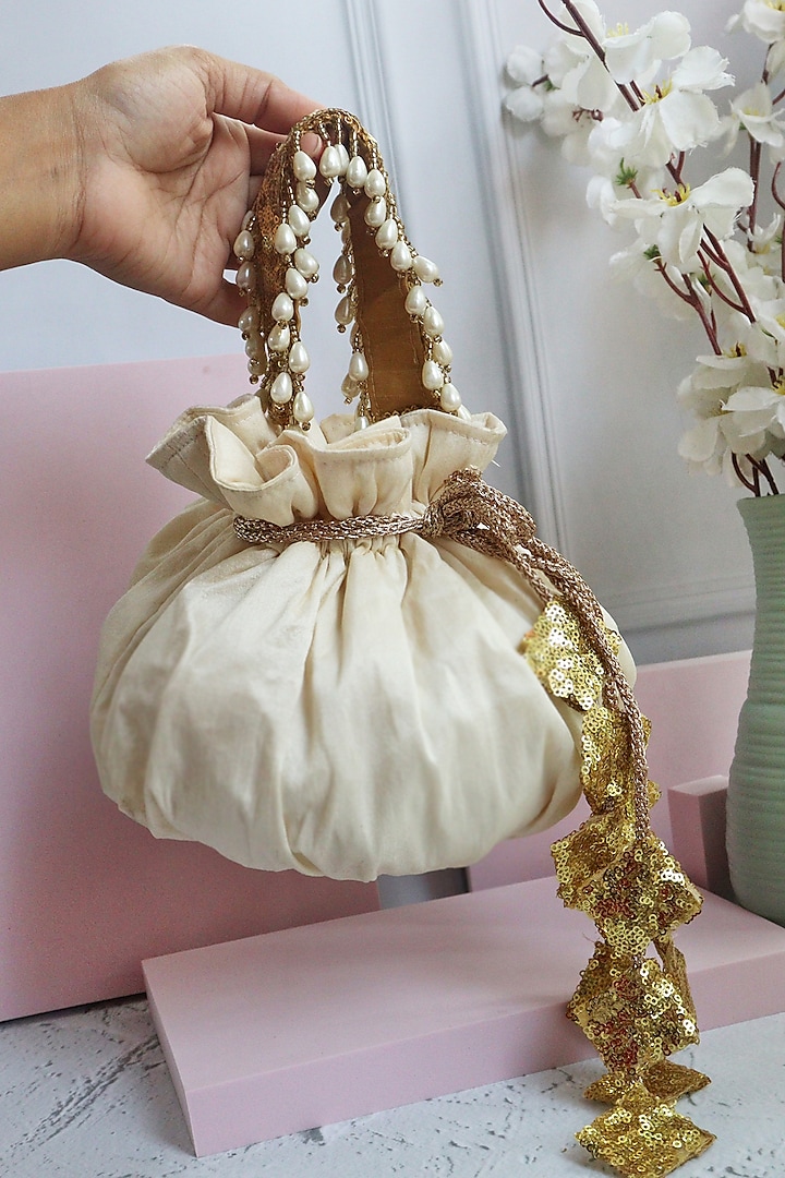 Ivory Silk Potli Bag by Soho Boho Studio