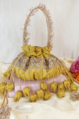 Gold Silk Handcrafted Potli by Soho Boho Studio