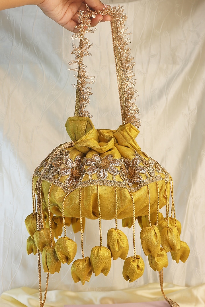 Gold Silk Handcrafted Potli by Soho Boho Studio at Pernia's Pop Up Shop