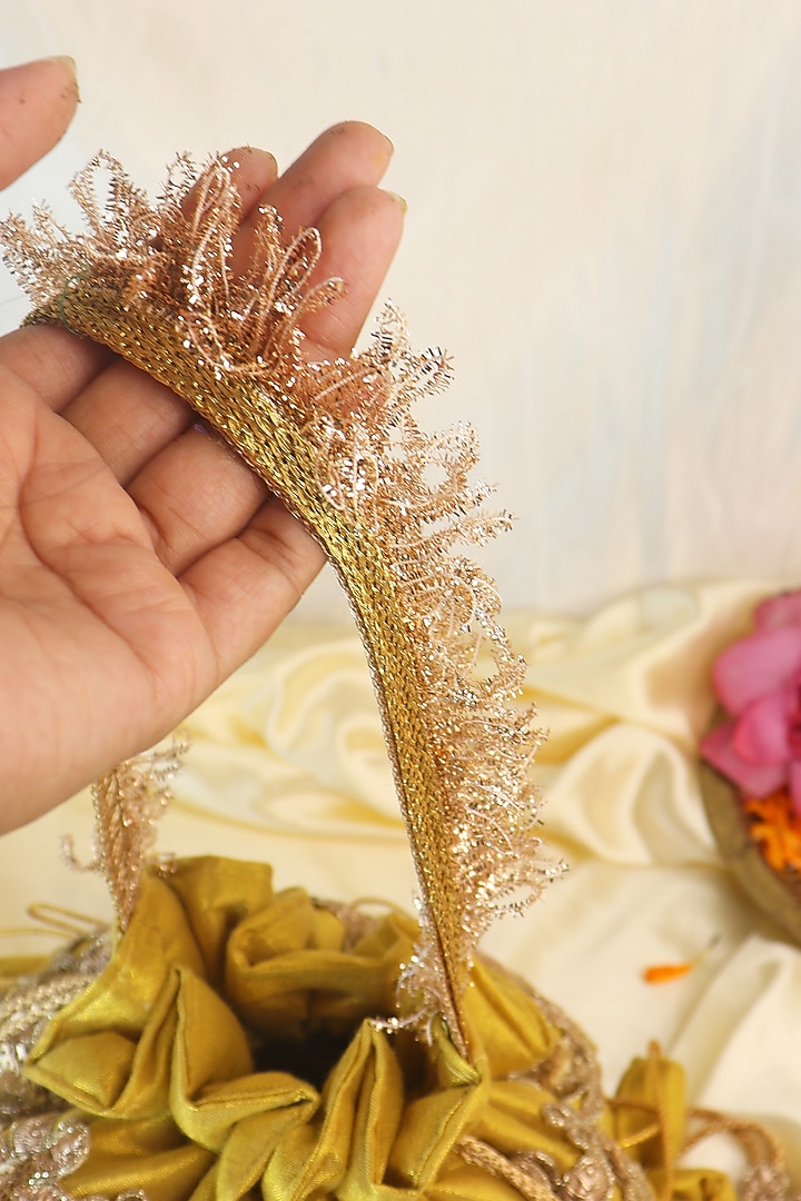 Gold Silk Handcrafted Potli by Soho Boho Studio at Pernia's Pop Up Shop