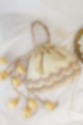 Off-White Silk Hand Embroidered Potli by Soho Boho Studio at Pernia's Pop Up Shop