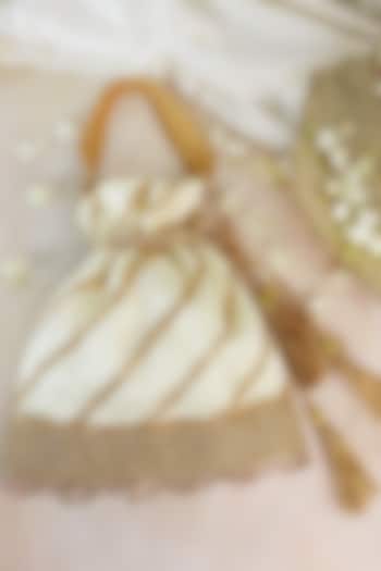 Off-White Silk Gota Patti Work Handcrafted Potli by Soho Boho Studio at Pernia's Pop Up Shop