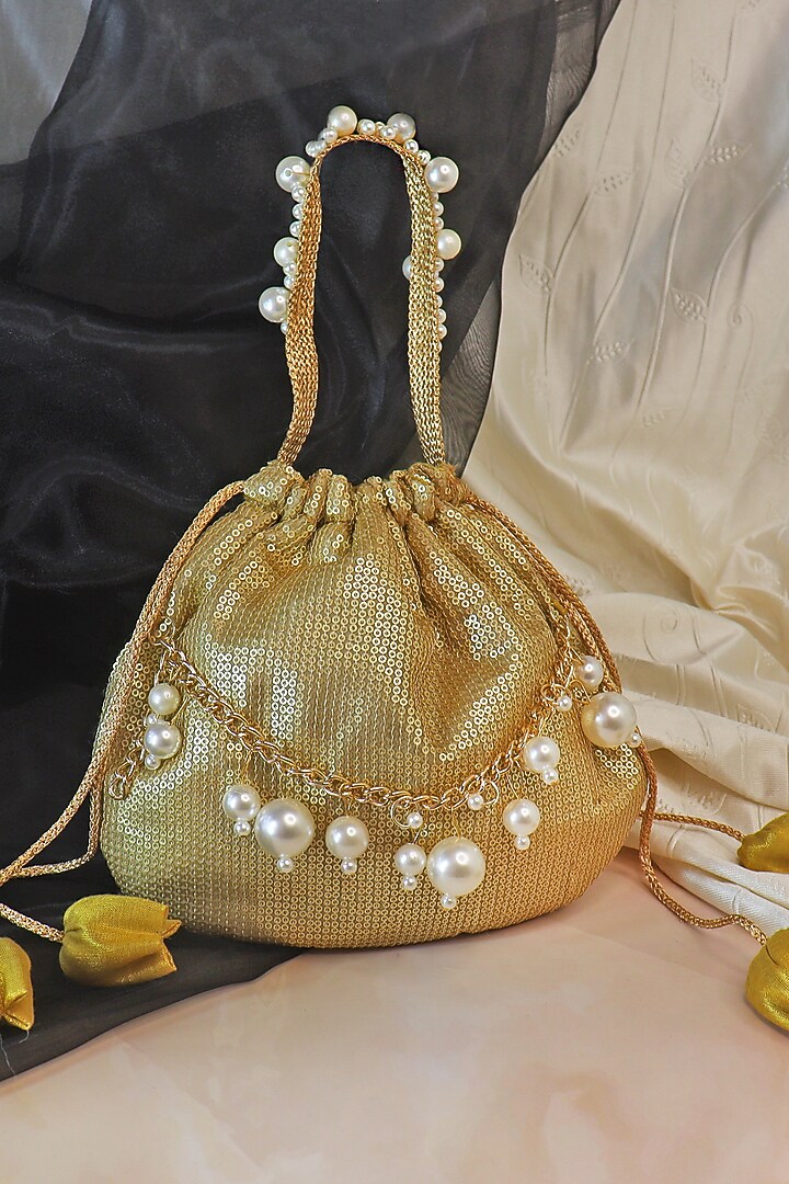 Gold Georgette & Silk Sequins Work Potli by Soho Boho Studio at Pernia's Pop Up Shop