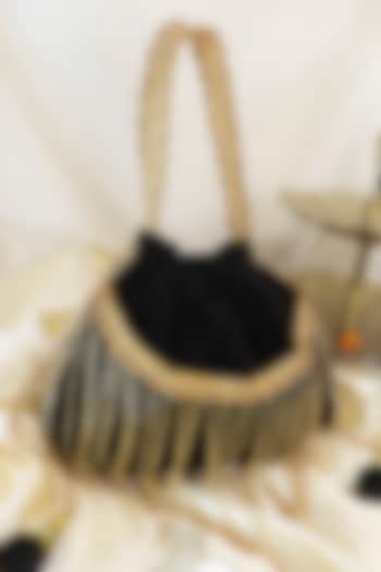 Black Velvet Cut beads Fringe Work Potli by Soho Boho Studio at Pernia's Pop Up Shop