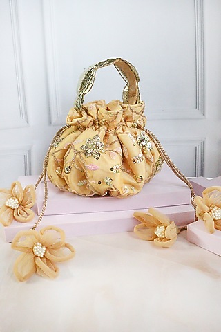 Gold Net Sequins Hand Embroidered Potli by Soho Boho Studio