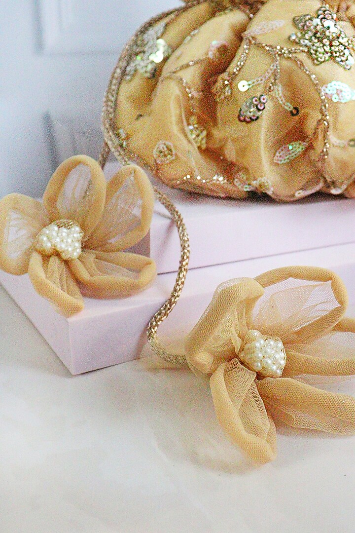Gold Net Sequins Hand Embroidered Potli by Soho Boho Studio at Pernia's Pop Up Shop