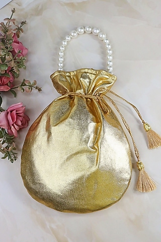Gold Rexine & Lycra Potli by Soho Boho Studio