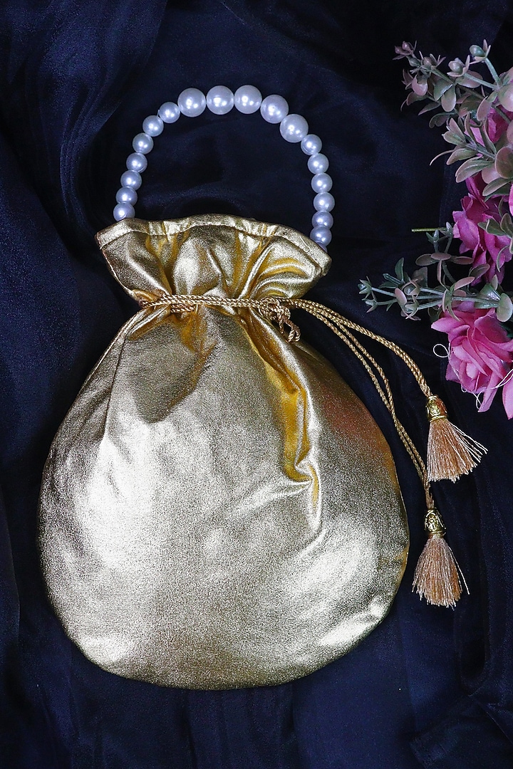 Gold Rexine & Lycra Potli by Soho Boho Studio at Pernia's Pop Up Shop