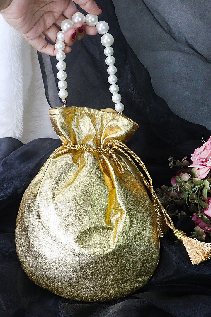 Gold Rexine & Lycra Potli by Soho Boho Studio at Pernia's Pop Up Shop