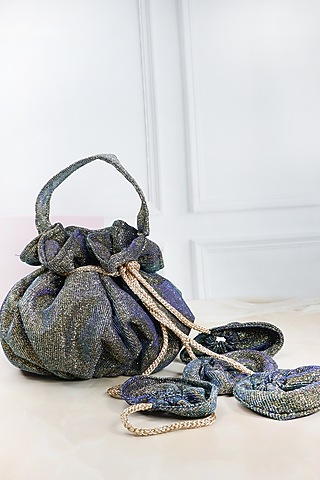 Gold & Blue Imported Mixed Lycra Potli by Soho Boho Studio