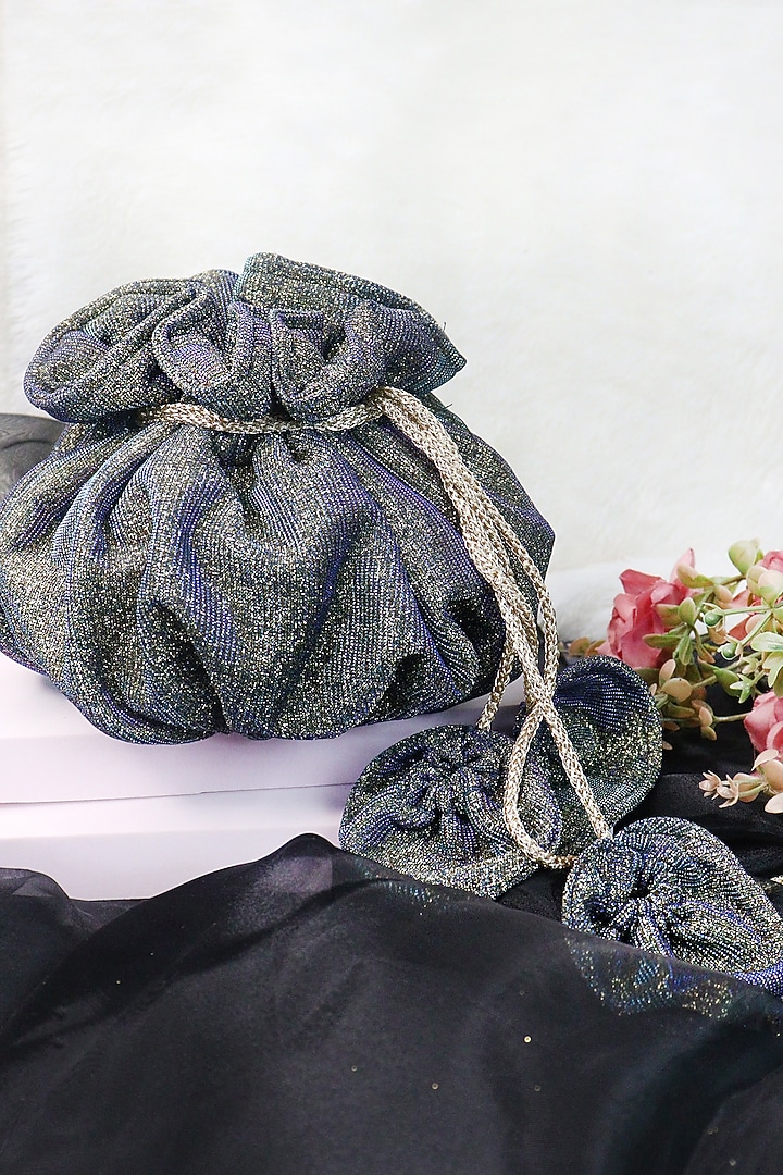 Gold & Blue Imported Mixed Lycra Potli by Soho Boho Studio at Pernia's Pop Up Shop
