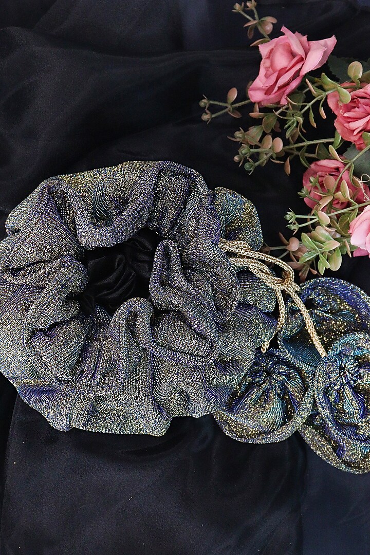 Gold & Blue Imported Mixed Lycra Potli by Soho Boho Studio at Pernia's Pop Up Shop