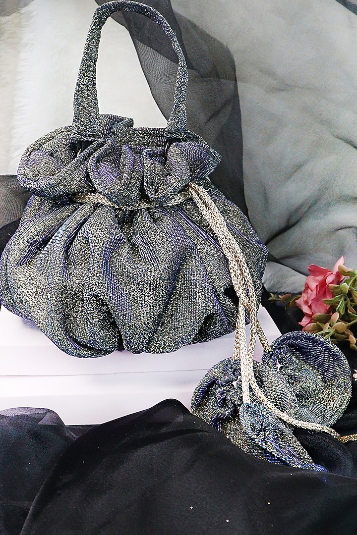 Gold & Blue Imported Mixed Lycra Potli by Soho Boho Studio at Pernia's Pop Up Shop