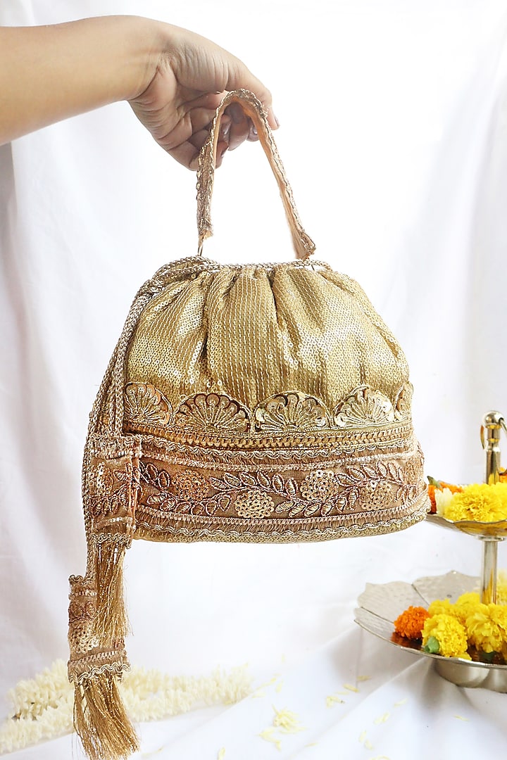 Gold Georgette Sequins Embroidered Bucket Polti by Soho Boho Studio