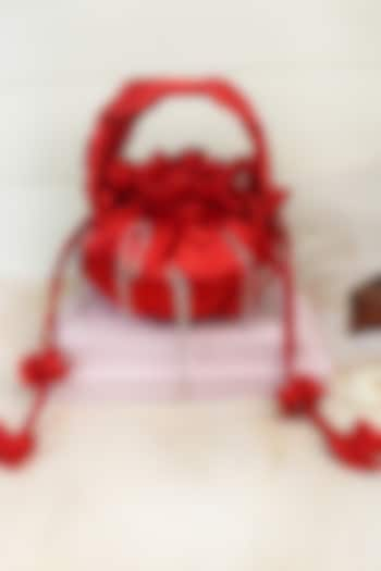 Red Satin Diamond Embellished Potli by Soho Boho Studio at Pernia's Pop Up Shop