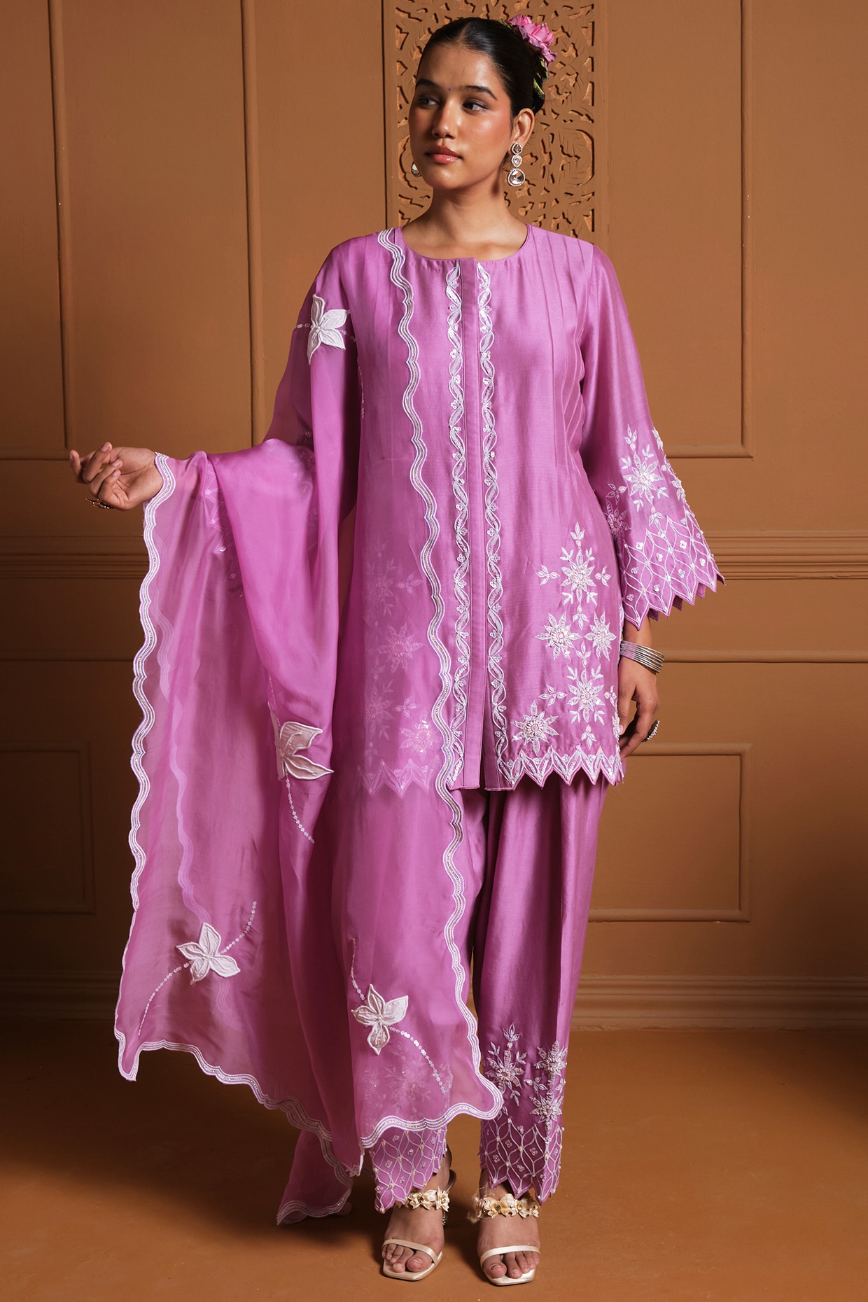 Sonia Khatri Pink Silk Floral Embroidered Kurta Set