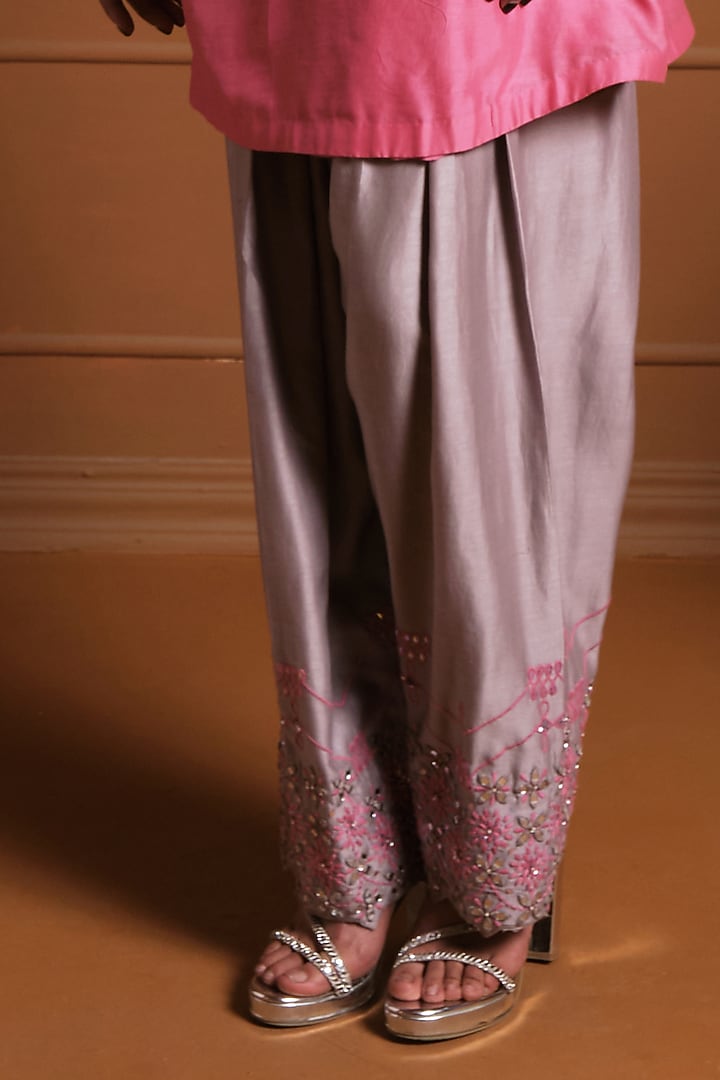 Candy Pink Silk Mirror Work Kurta Set by Sonia Khatri at Pernia's Pop Up Shop