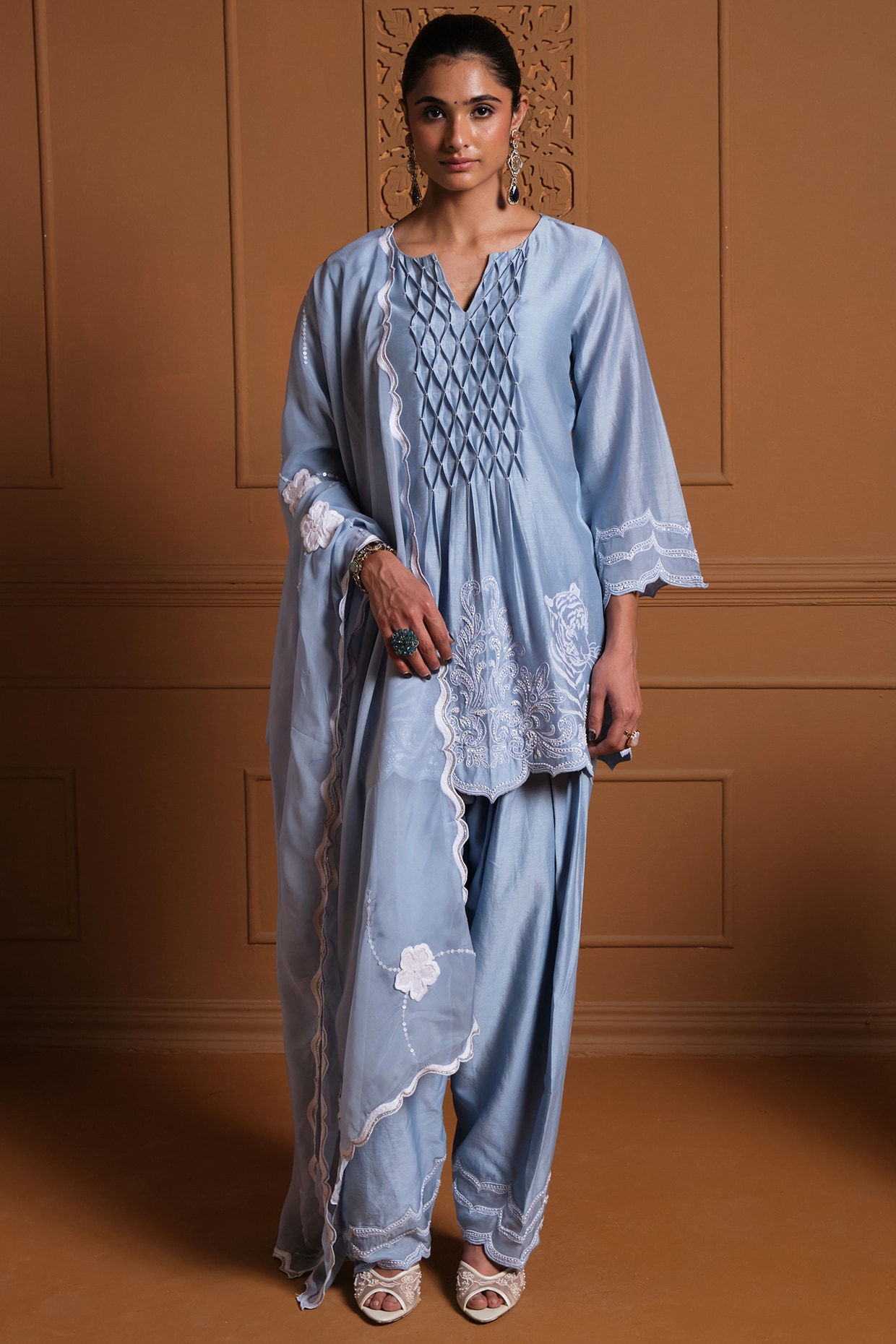 Sonia Khatri Blue Silk Embroidered Kurta Set