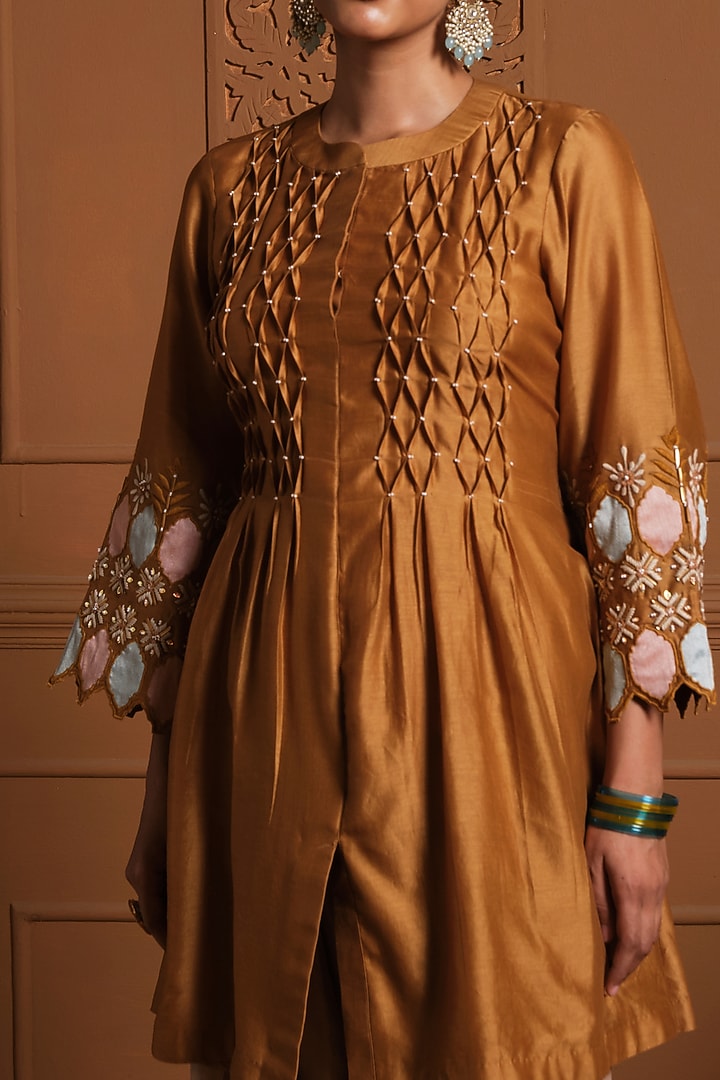 Yellow Silk Cutwork Kurta Set by Sonia Khatri at Pernia's Pop Up Shop