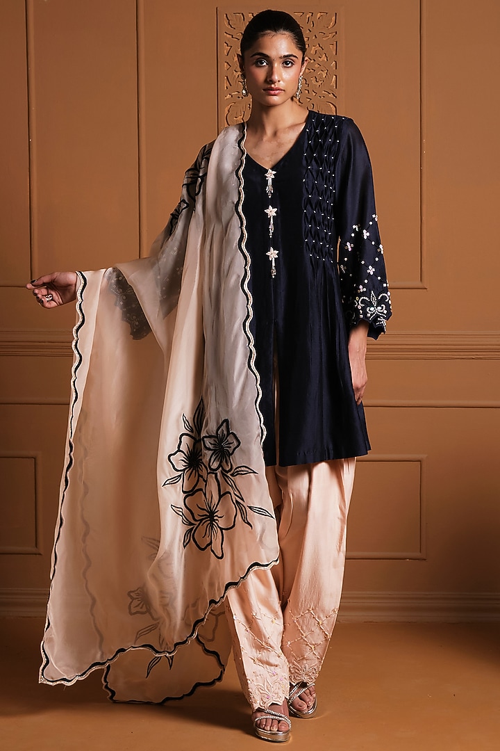 Midnight Blue Silk Kurta Set by Sonia Khatri at Pernia's Pop Up Shop