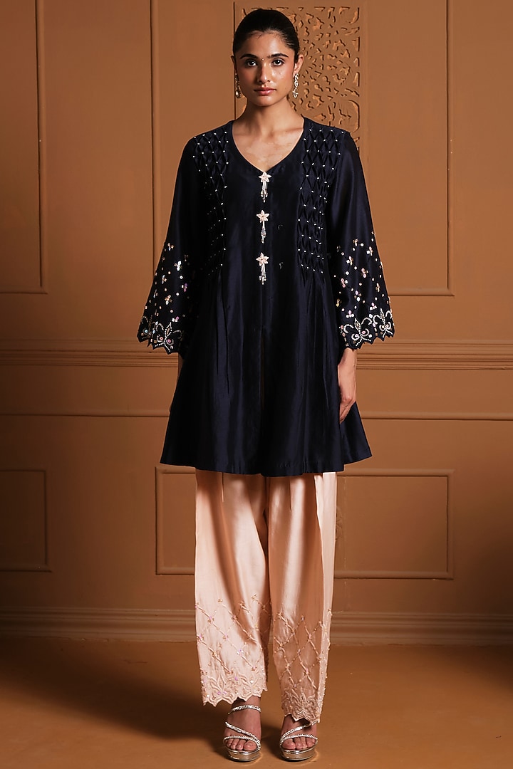 Midnight Blue Silk Kurta Set by Sonia Khatri at Pernia's Pop Up Shop
