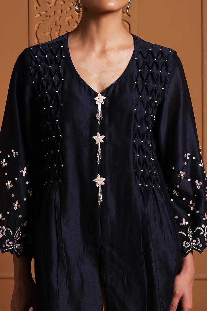 Midnight Blue Silk Kurta Set by Sonia Khatri at Pernia's Pop Up Shop