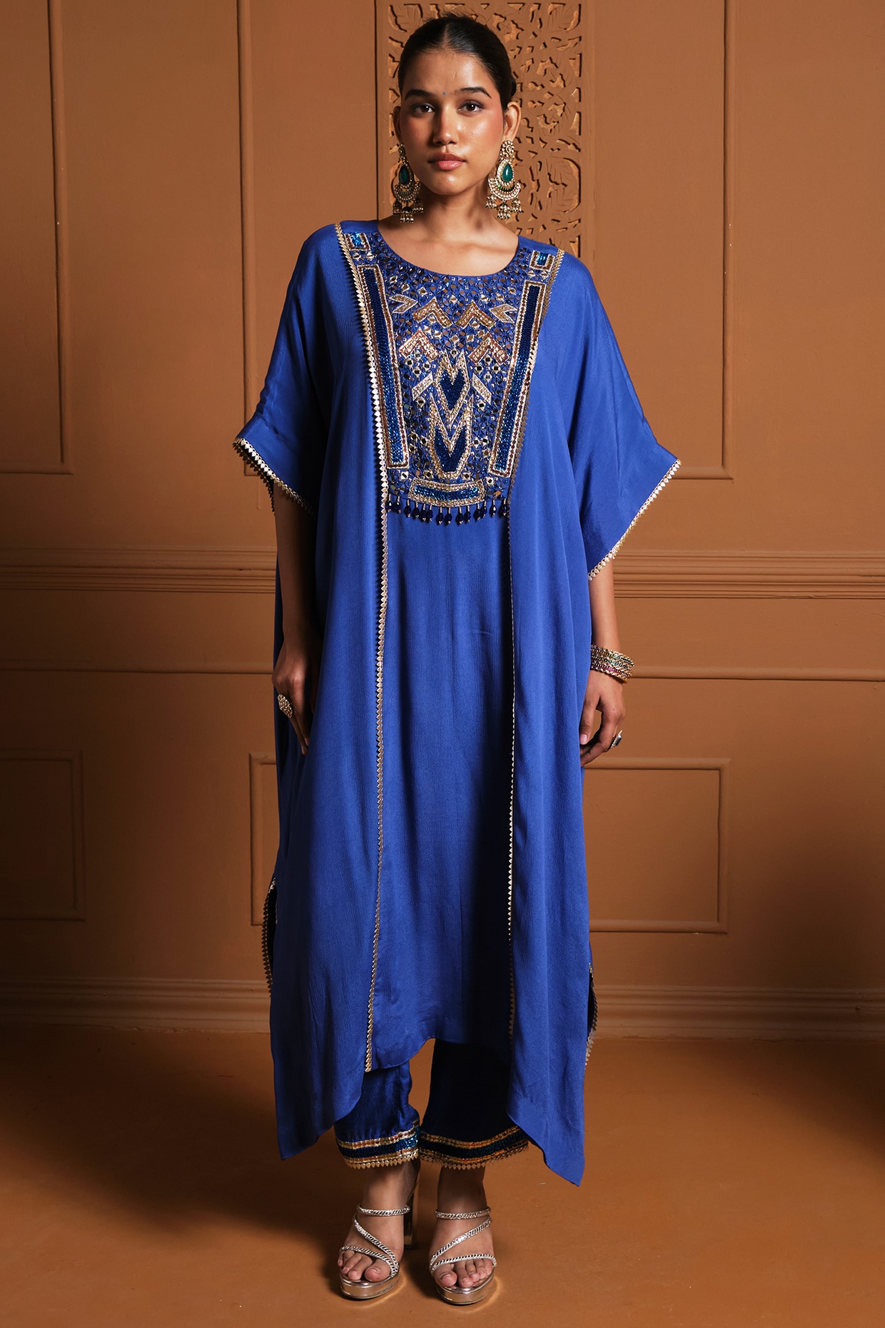 Sonia Khatri Blue Chiffon Gota Hand Embroidered Kaftan Set