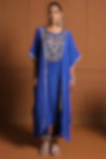 Blue Chiffon Gota Hand Embroidered Kaftan Set by Sonia Khatri at Pernia's Pop Up Shop