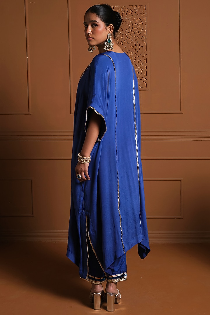 Blue Chiffon Gota Hand Embroidered Kaftan Set by Sonia Khatri at Pernia's Pop Up Shop