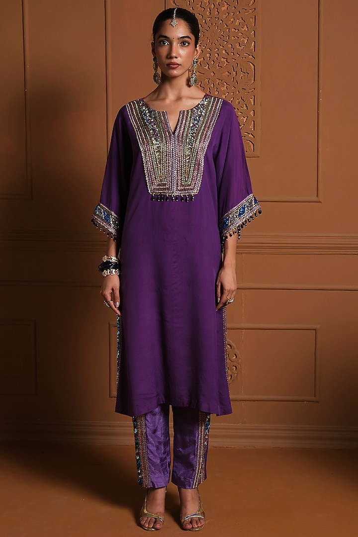 Purple Organza Kaftan Set by Sonia Khatri at Pernia's Pop Up Shop